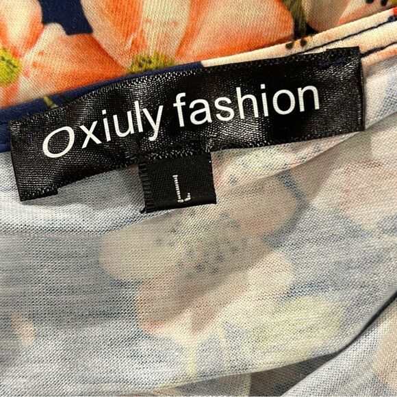 Navy Floral fake Wrap short sleeve Dress size Large - Picture 9 of 13